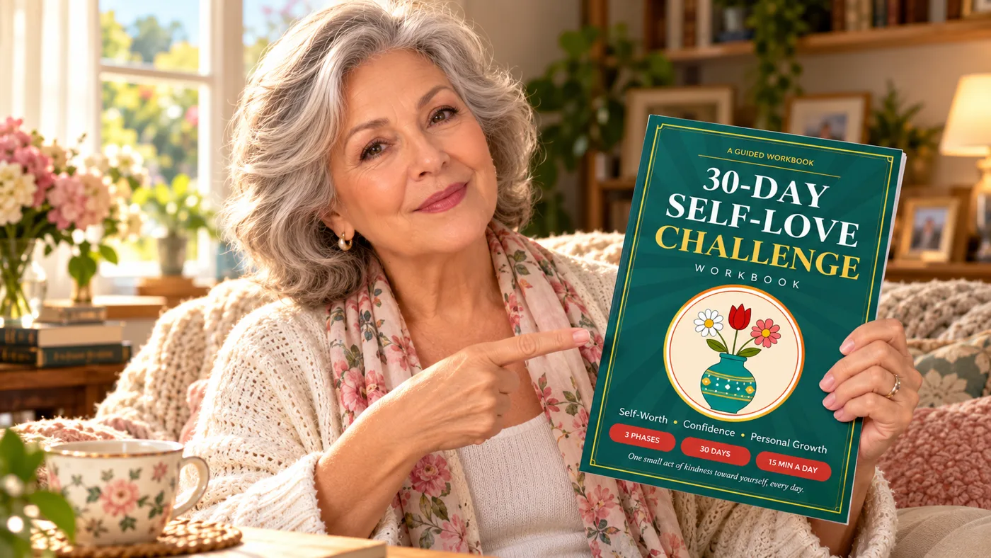 A reader holding the 30-Day Self-Love Challenge workbook